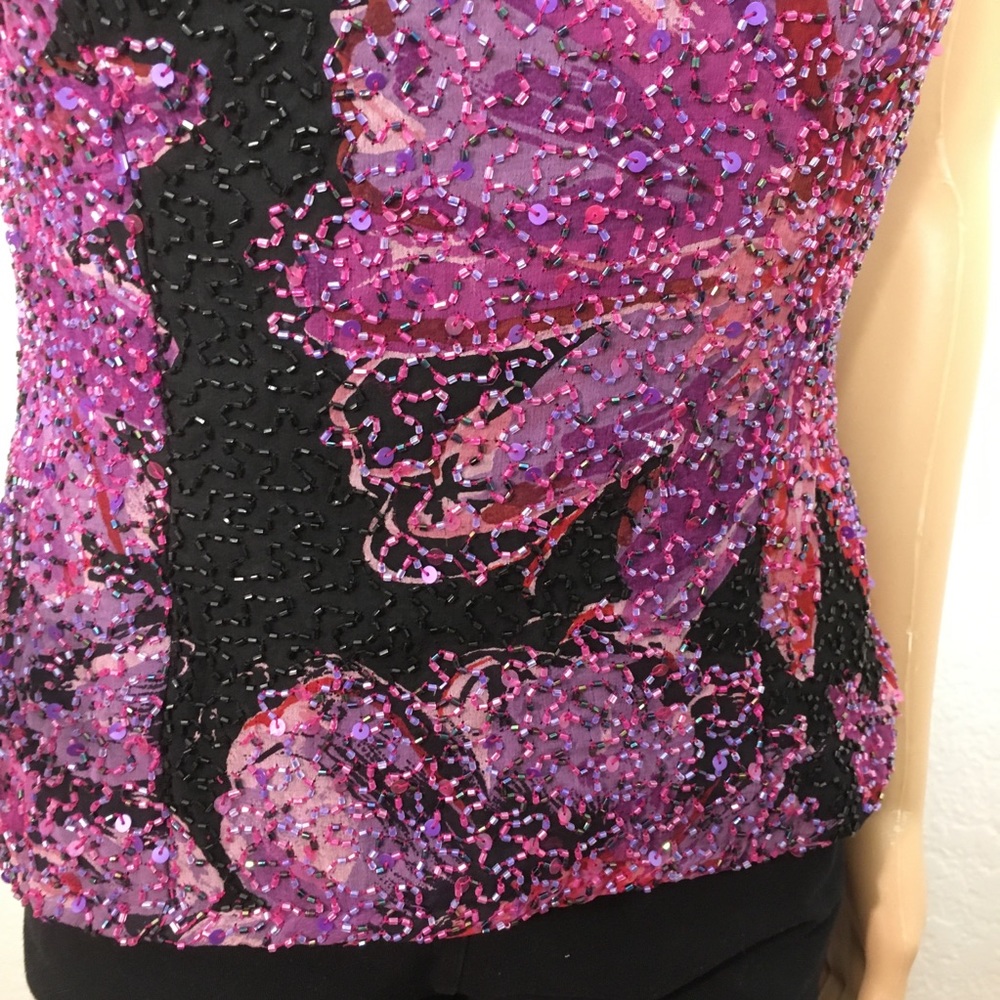 Sean Collection Purple Beaded Silk Top with Low Back - Picture 3 of 8